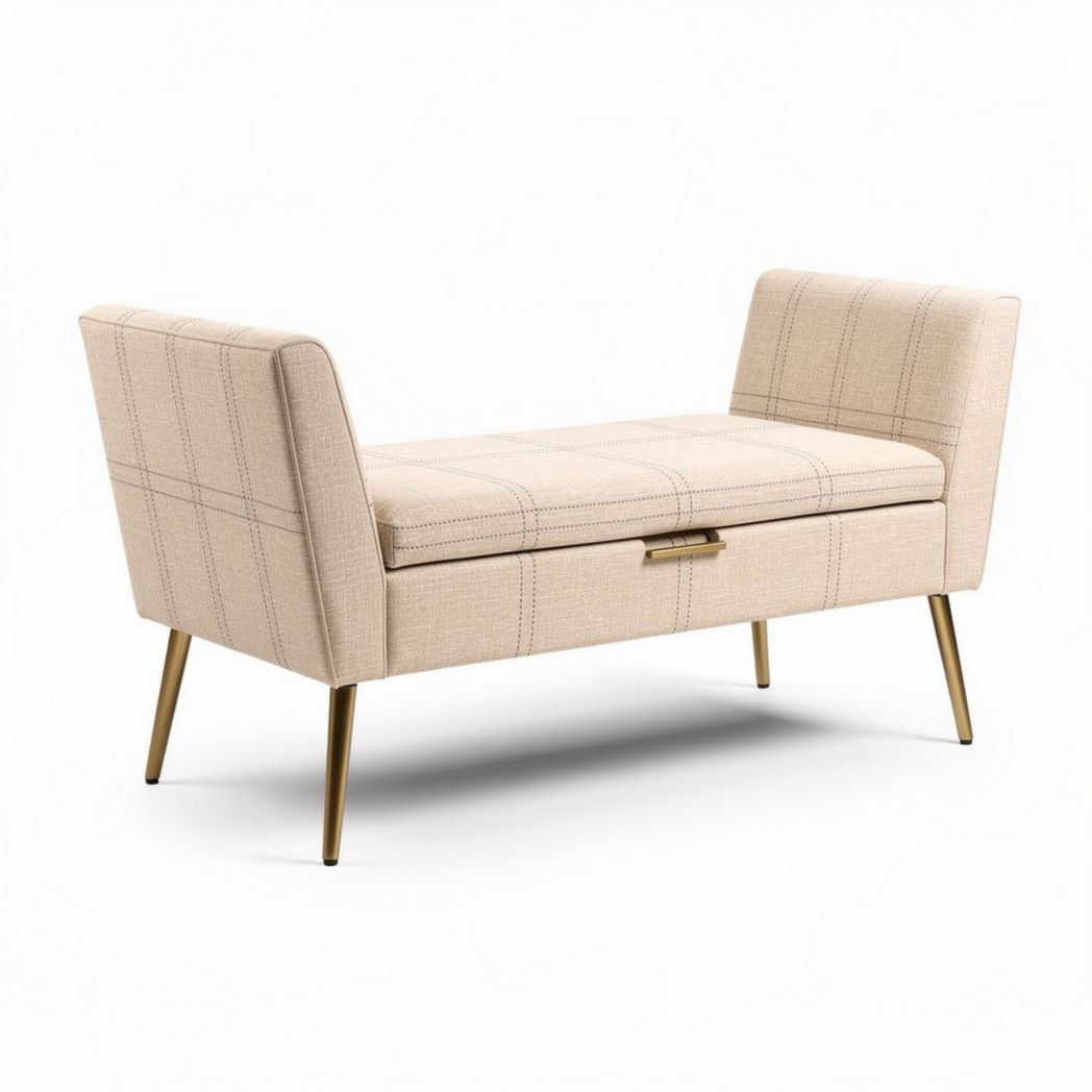 Bank met opbergruimte van stof in beige 120 x 50 x 60 cm