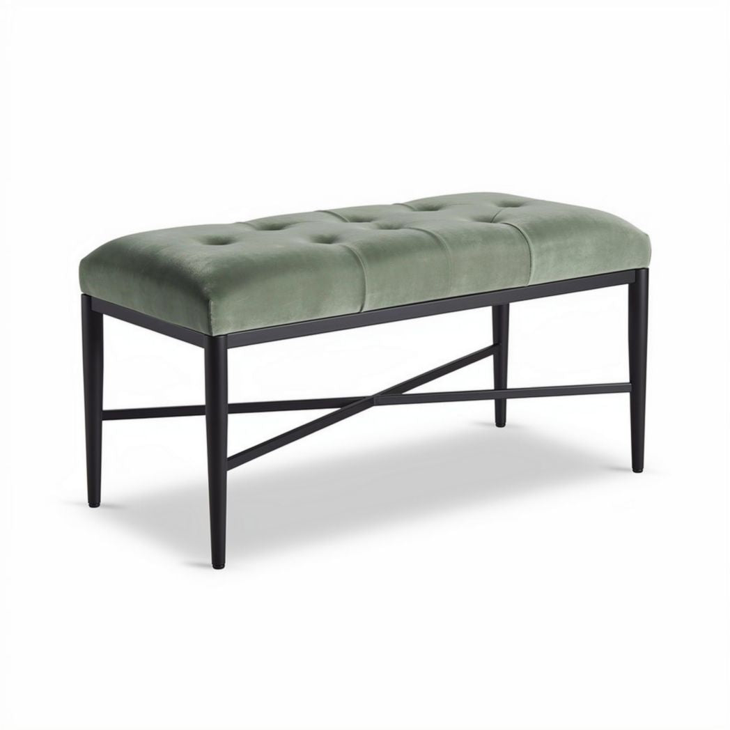Bank met stoffen zitting in groen 60 x 30 x 45 cm met metalen frame