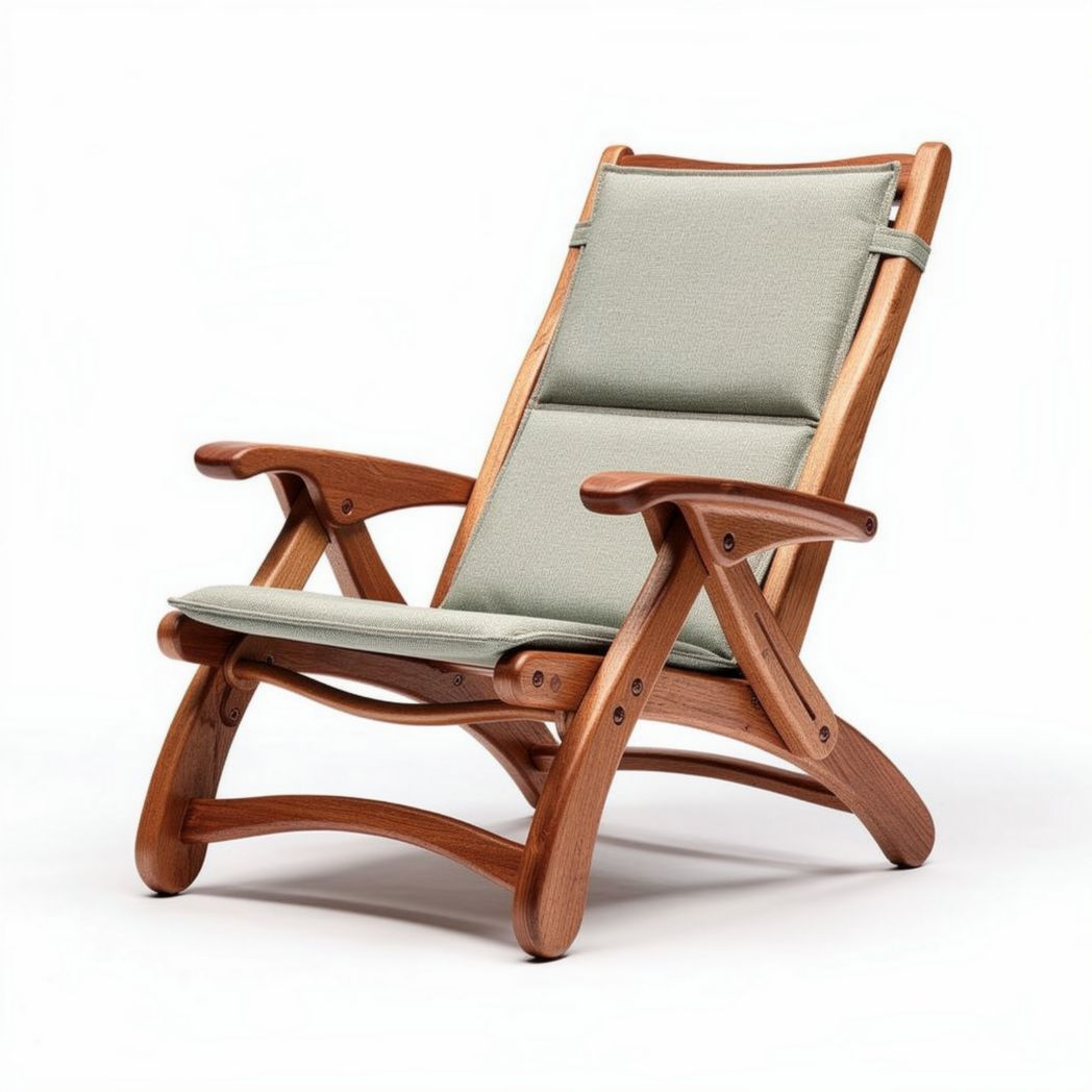 Houten relaxstoel met lichtgrijze bekleding 70 x 60 x 90cm