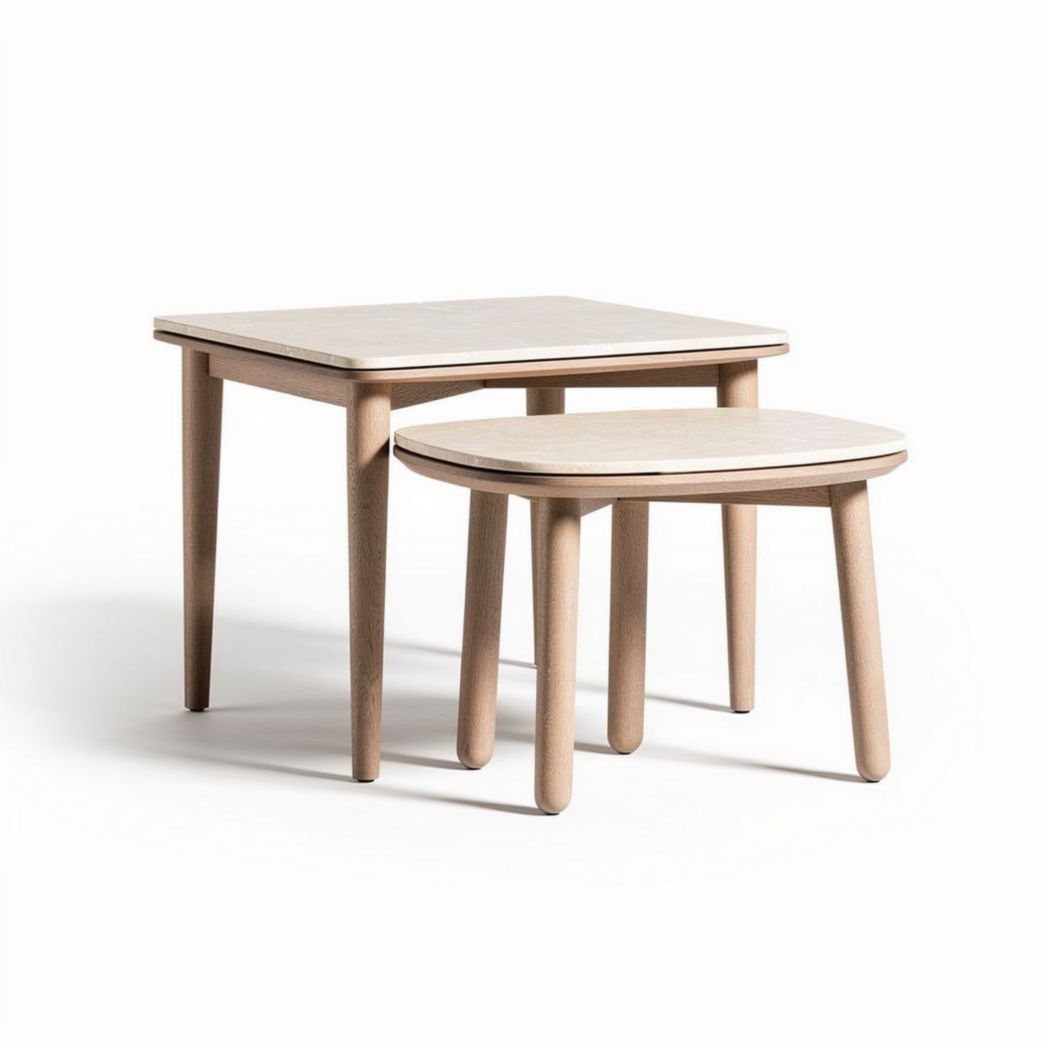 set van 2 houten tafels in natuurlijk eikkleur 60 x 40 x 45cm