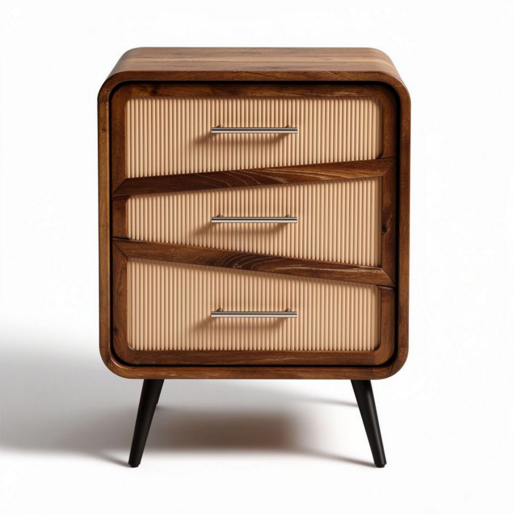 Nachtkastje van hout met drie lades en retro design 45 x 40 x 60cm