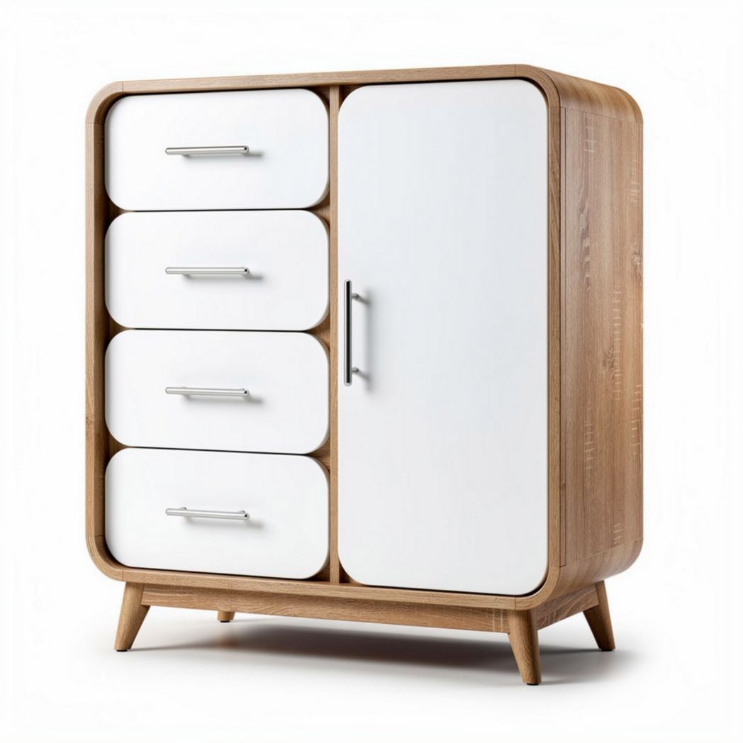 Houten kast met witte lades en deur 80 x 40 x 90cm