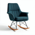 Schommelstoel van stof in groen met houten voet en metalen frame 80 x 70 x 90cm