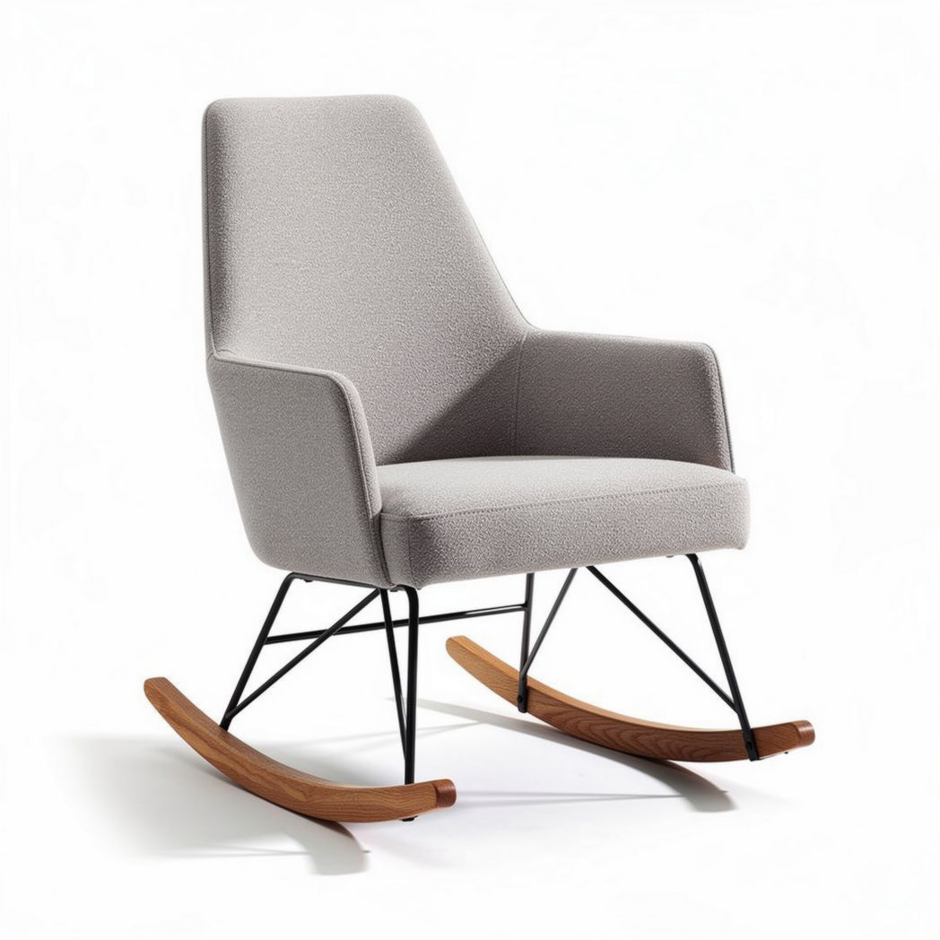 Schommelstoel met stoffen bekleding en houten rockers 70 x 70 x 100 cm