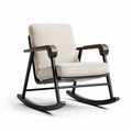 schommelstoel met stoffen bekleding en houten armleuningen 80 x 70 x 90cm