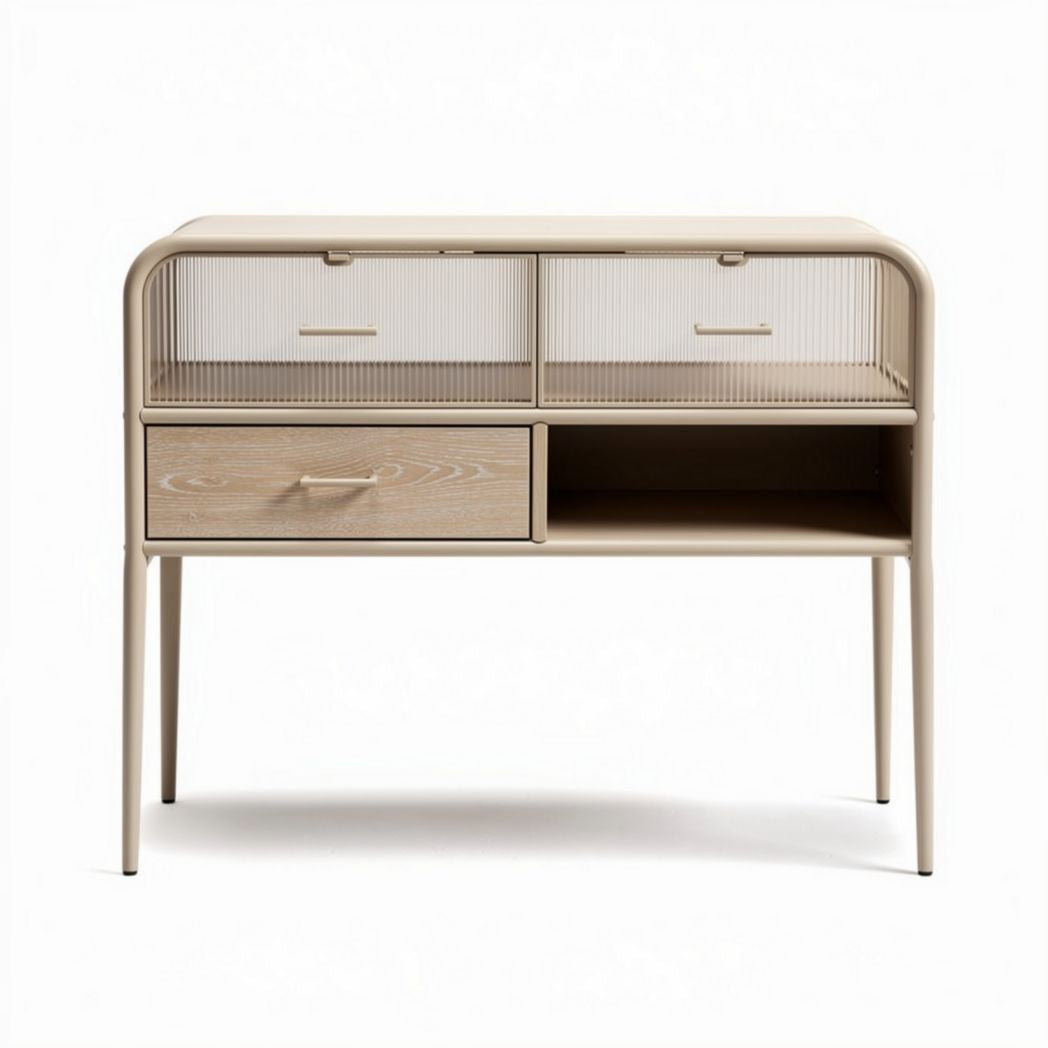 houten bureau met glazen ontwerp en lade en open vak 90 x 45 x 75cm