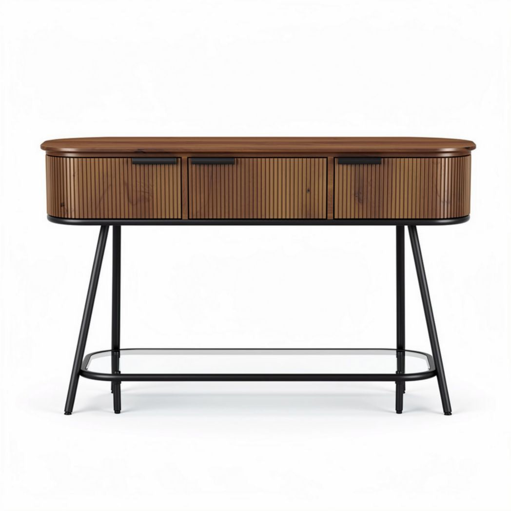 Houten console tafel met 3 lades en metalen poten 120 x 40 x 80cm