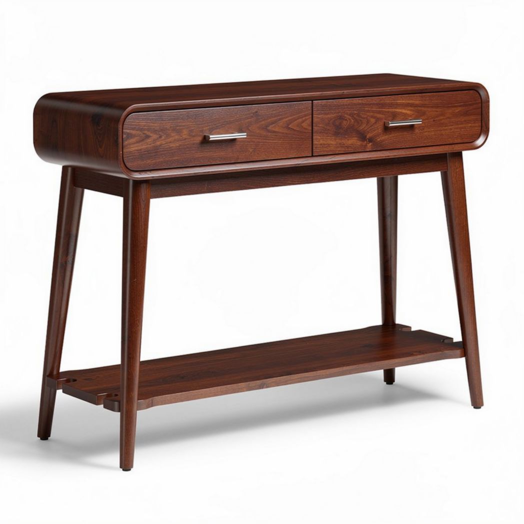 Houten console tafel met twee lades en open plank 90 x 35 x 75cm