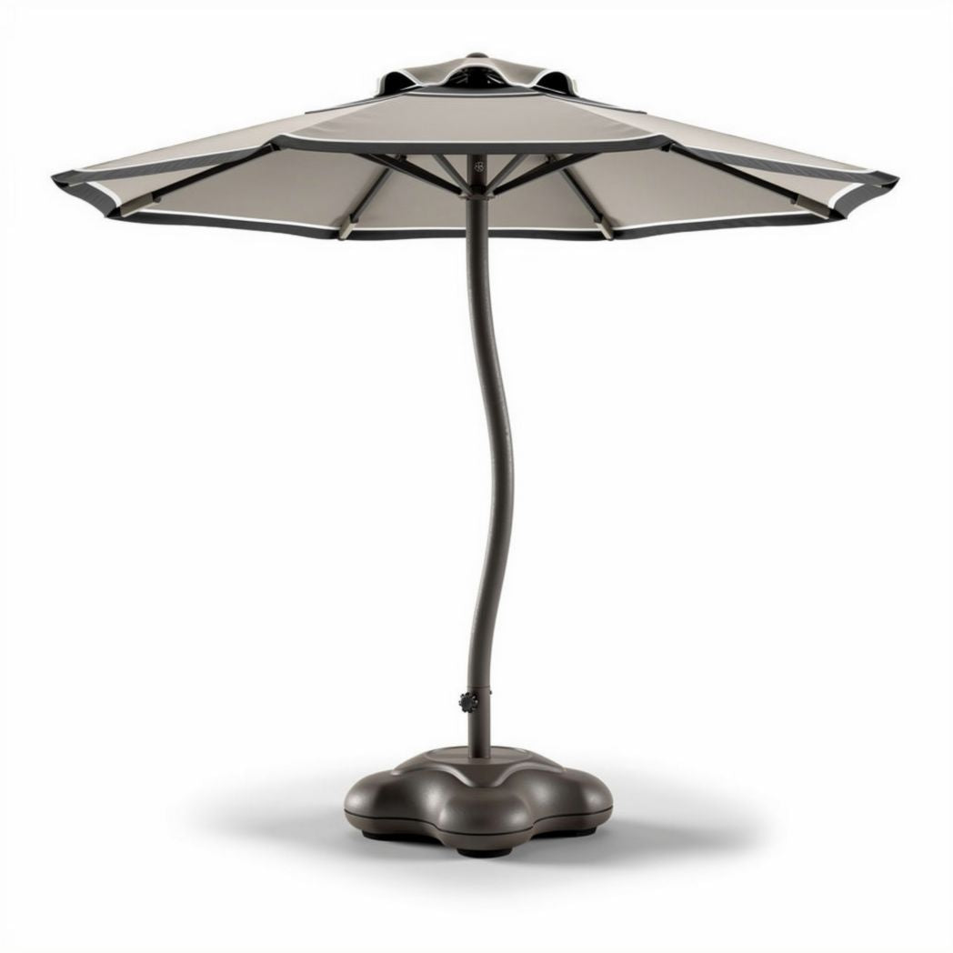 Parasol met een ronde voet en een aluminium frame in taupe 200 x 200 x 250cm